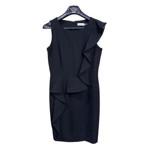 Calvin Klein Women's Dress Size 8 Black Ruffled Occasion Wedding Cocktail